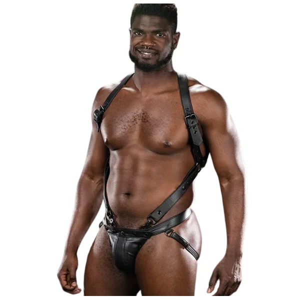 Genuine Leather Bondage Harness With Jockstrap
