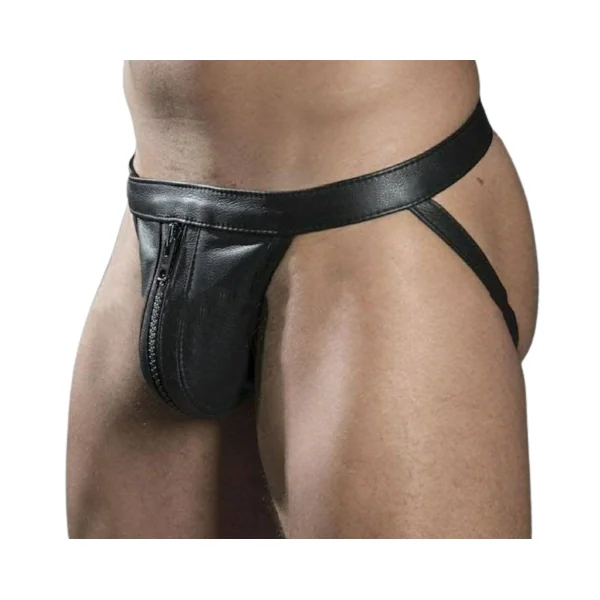 Genuine Leather Jockstrap Men with Zip