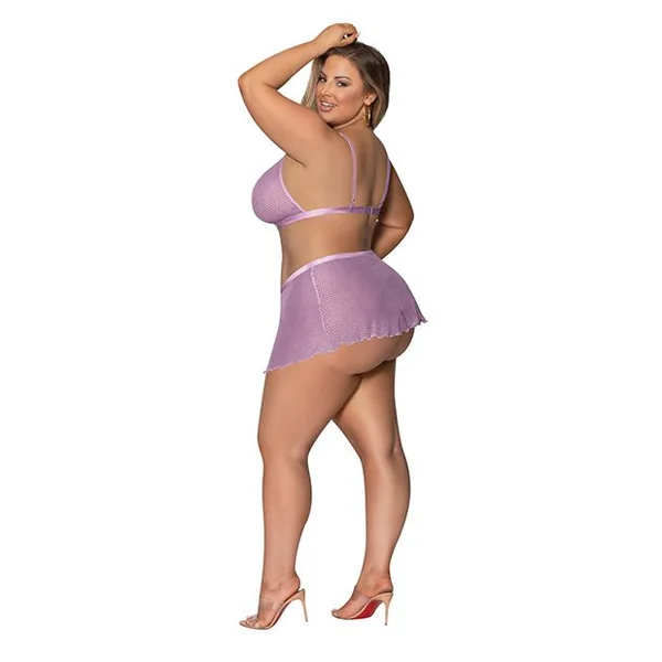 Girl Next Door Strappy Bralette w/Flirty Thong Skirt Lilac 2XL