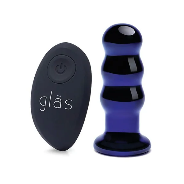 Glas 3.5" Rechargeable Vibrating Beaded Butt Plug - Blue
