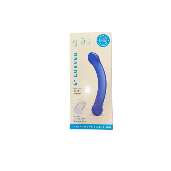 Glas 6 in. Curved G-Spot Glass Dildo Blue