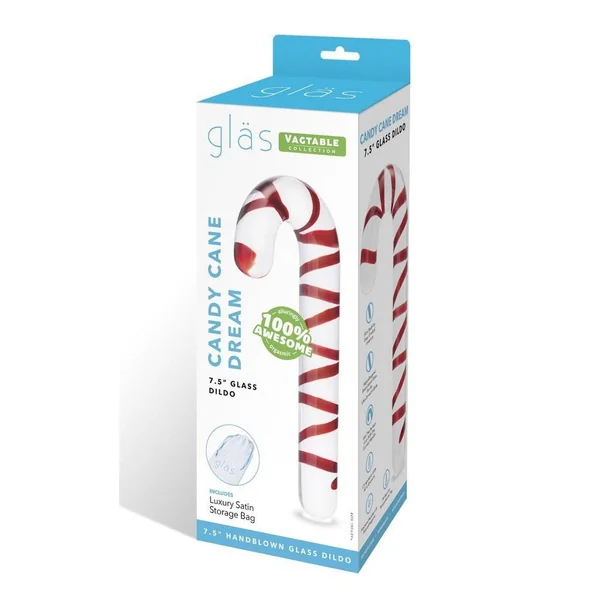 Glas Candy Cane Dream Glass Dildo 7.5in - Clear/Red