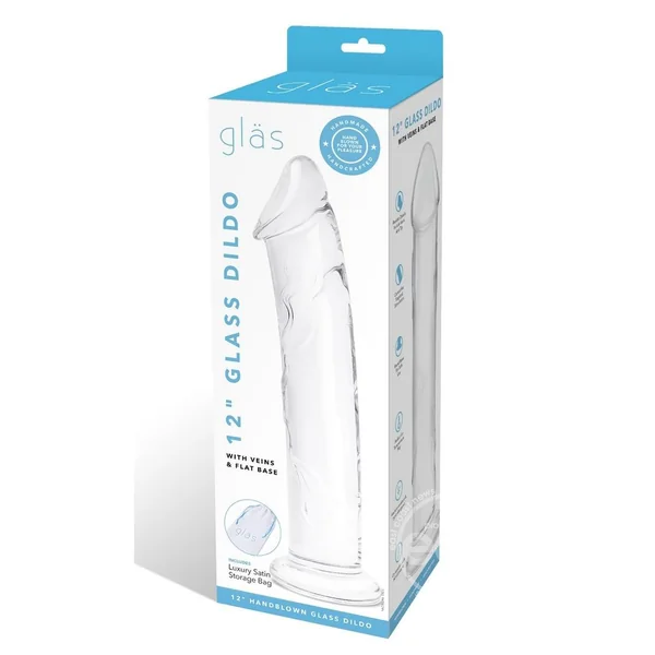 Glas Dildo Glass with Veins and Flat Base 12in - Clear