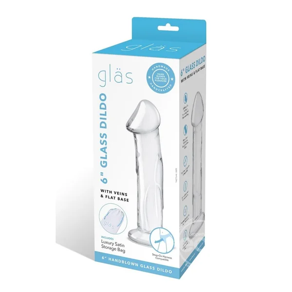 Glas Dildo Glass with Veins and Flat Base 6in - Clear