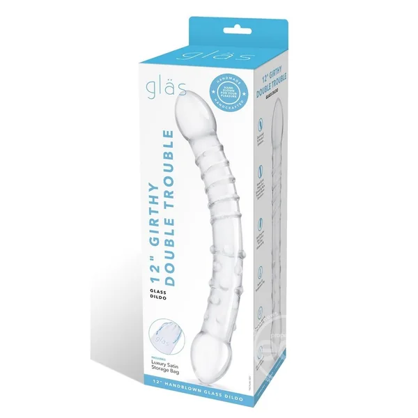 Glas Girthy Double Trouble Glass Dildo 12in - Clear