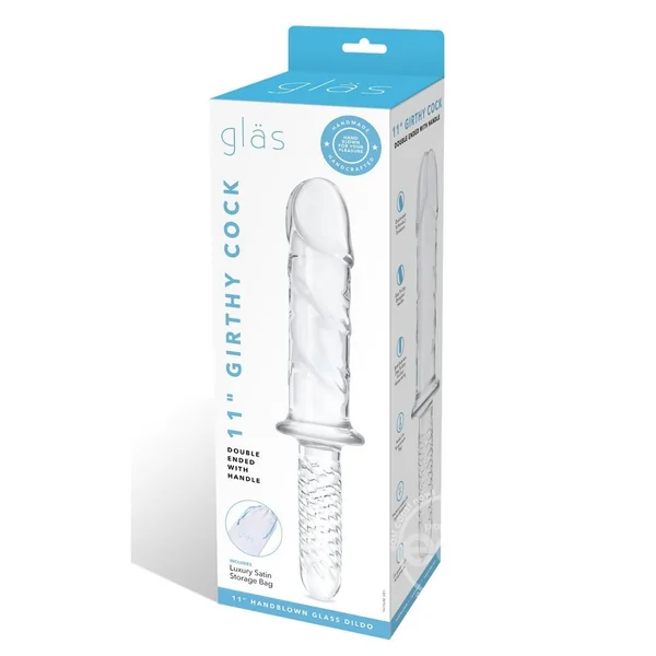 Glas Girthy Glass Cock Double Ended with Handle 11in - Clear