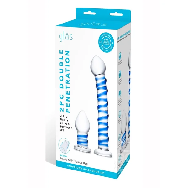Glas Swirly Dildo & Buttplug Set (2 piece) - Clear/Blue