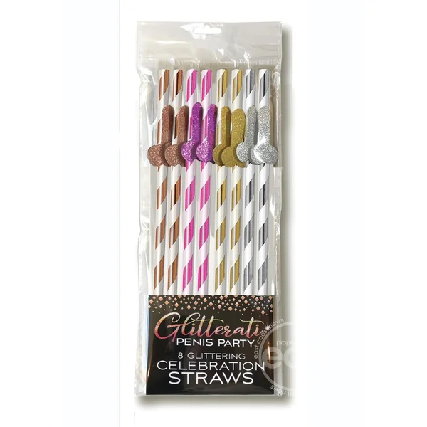 Glitterati Penis Party Tall Celebration Straws (8 Pack) - Assorted Colors