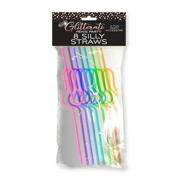 Glitterati Silly Penis Straws (8 Pack) - Rainbow