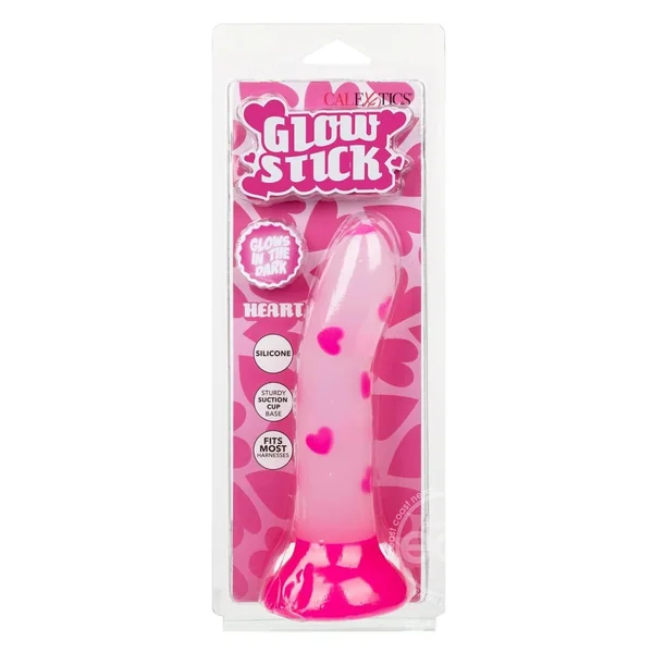 Glow Stick Heart Silicone Glow in the Dark Dildo with Suction Base - Pink
