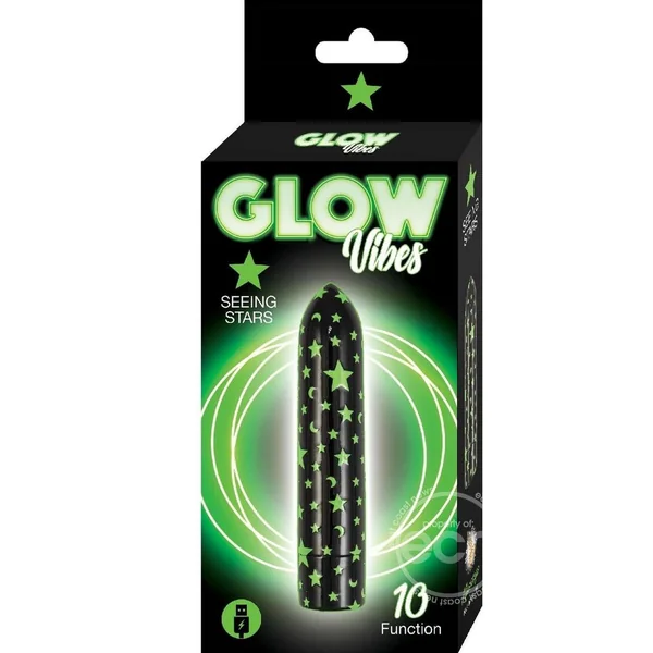 Glow Vibes Seeing Stars Rechargeable Glow-in-The-Dark Bullet - Black/Green