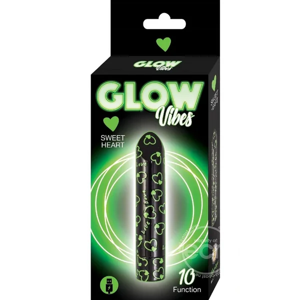 Glow Vibes Sweet Heart Rechargeable Glow-in-The-Dark Bullet - Black/Green