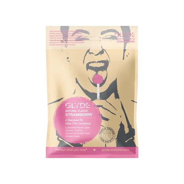 Glyde Ultra Natural Strawberry Flavored Ultra-Thin No Sugar Condom 4 Pack