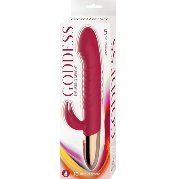Goddess Thrusting Delight Rechargeable Silicone Dual Stimulating Vibrator - Red