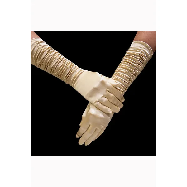 Gold 3/4 Length Satin Ruched Gloves