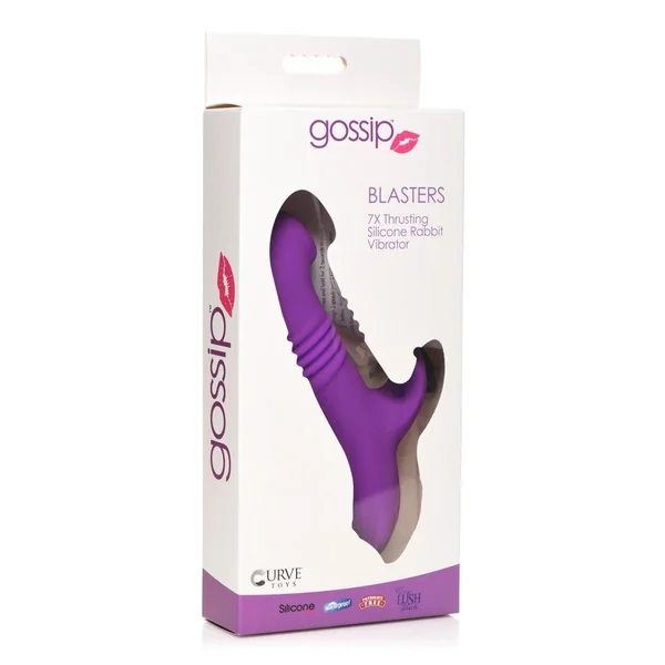 Gossip Blasters 10X Rechargeable Silicone Thrusting Rabbit Vibrator - Violet