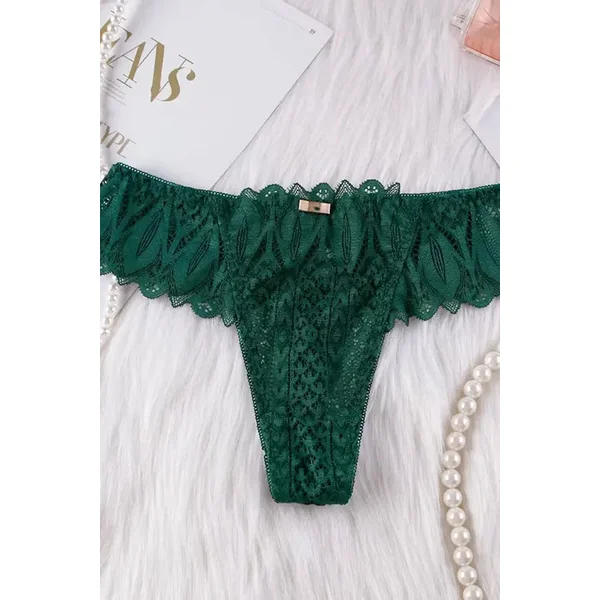 Green Lacey Lace-Up Thong