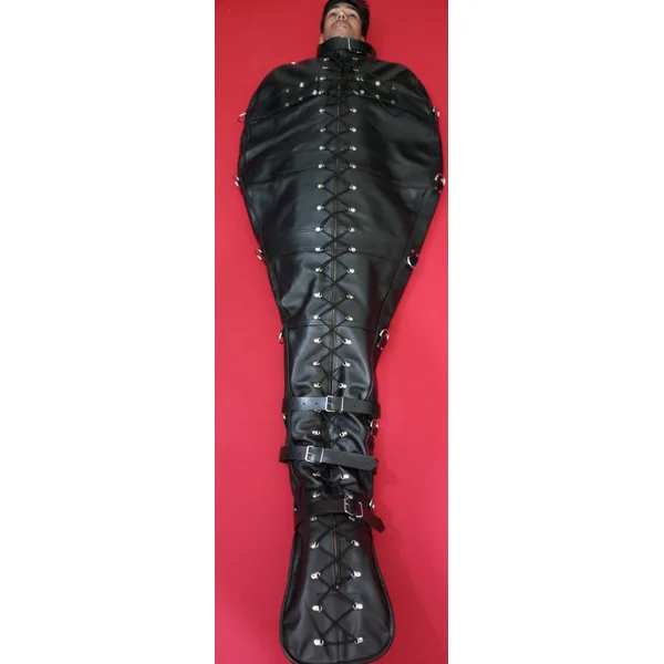 Handmade Black Leather Sleepsack Bondage Body Bag