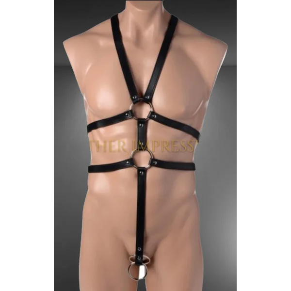 Handmade Mens Leather Body Harness with Cock Ring