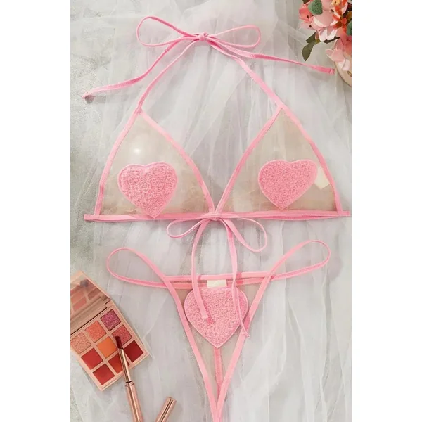 Heart Halter-Neck Bra & G-String Set