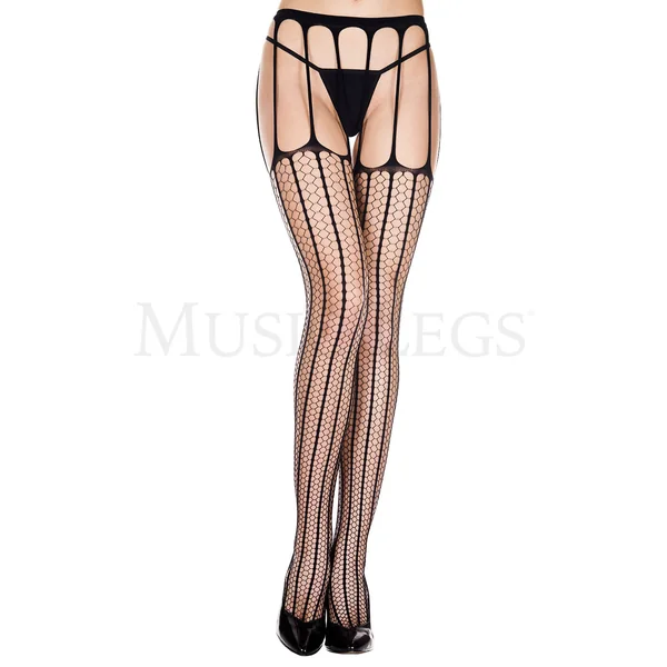 HEXAGON SHAPE STRIPED PANTYHOSE SUSPENDER - BLACK