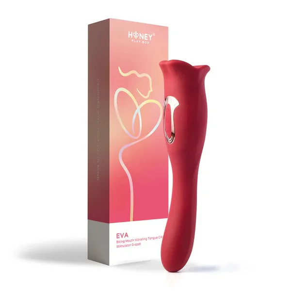 Honey Play Box Eva Sucking Mouth Tongue Clit Stimulator and G-spot Vibrator Red
