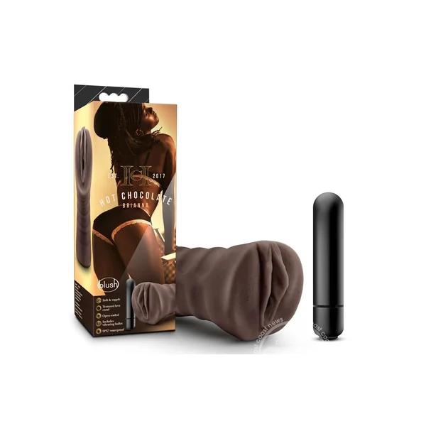Hot Chocolate Brianna Vibrating Masturbator with Bullet - Pussy - Chocolate