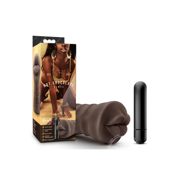 Hot Chocolate Renee Vibrating Masturbator with Bullet - Mouth - Chocolate