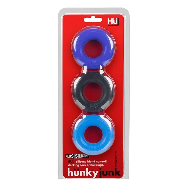Hunkyjunk HUJ3 Cock-Ring 3-pack Cobalt Multi Tar/Cobalt/Aqua