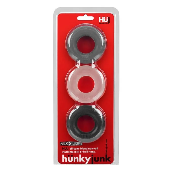 Hunkyjunk HUJ3 Cock-Ring 3-pack Tar Multi Tar/Ice/Stone