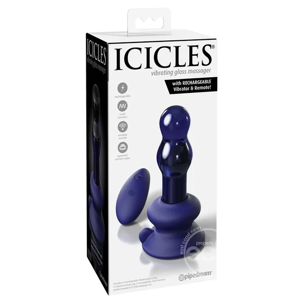 Icicles No. 83 Rechargeable Glass Plug with Remote Control - Blue