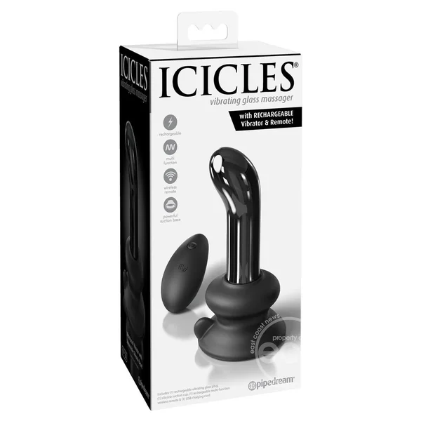 Icicles No. 84 Rechargeable Glass P-Spot Plug with Remote Control - Black