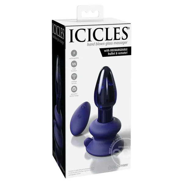 Icicles No. 85 Rechargeable Glass Tapered Plug with Remote Control - Blue