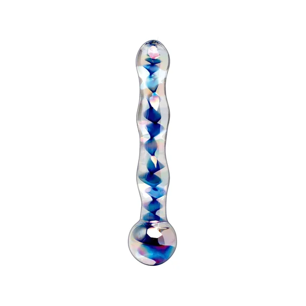 Icicles No. 8 Hand Blown Glass Massager - Clear W/inside Blue Swirls