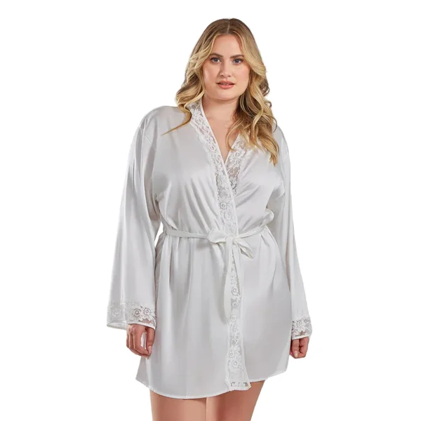 iCollection Satin Robe with Lace Neck Line