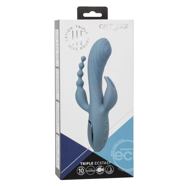 III Triple Ecstasy Rechargeable Silicone Stimulating Vibrator - Blue