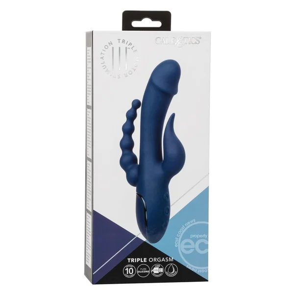 III Triple Orgasm Rechargeable Silicone Stimulating Vibrator - Navy Blue