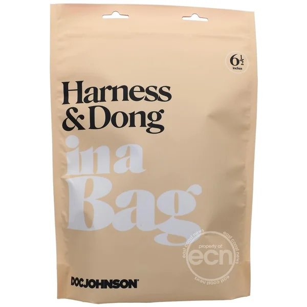 In a Bag Vegan Leather Silicone Harness and Dong - Black