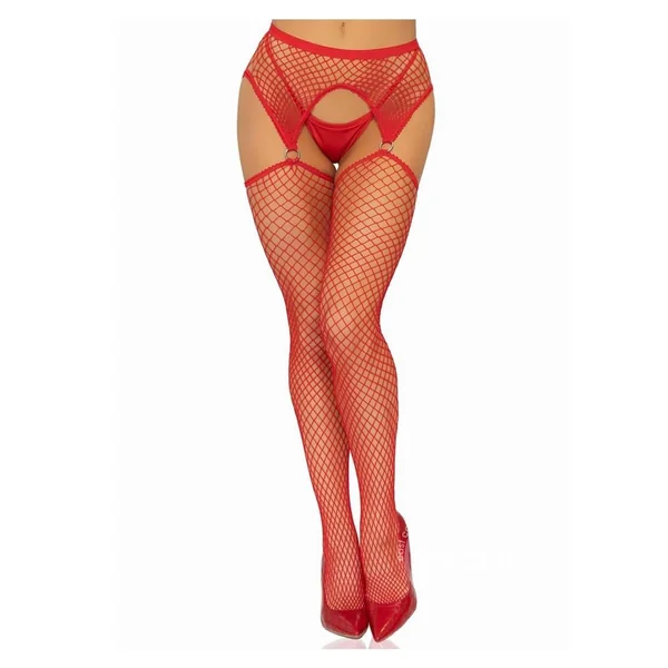 INDUSTRIAL NET STOCKING O-RING GARTER BELT -OS - RED