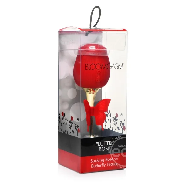 Inmi Bloomgasm Flutter Rose Rechargeable Silicone Sucking Rose with Butterfly Teaser - Red/Gold8714273052117
