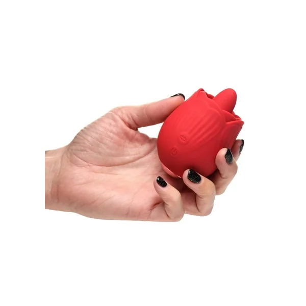 Inmi Bloomgasm French Rose Silicone Rechargeable Licking & Vibrating Clitoral Stimulator - Red
