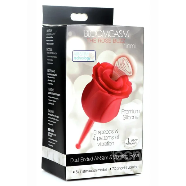 Inmi Bloomgasm Sucking & Vibrating Rose Silicone Rechargeable Clit Stimulator - Red