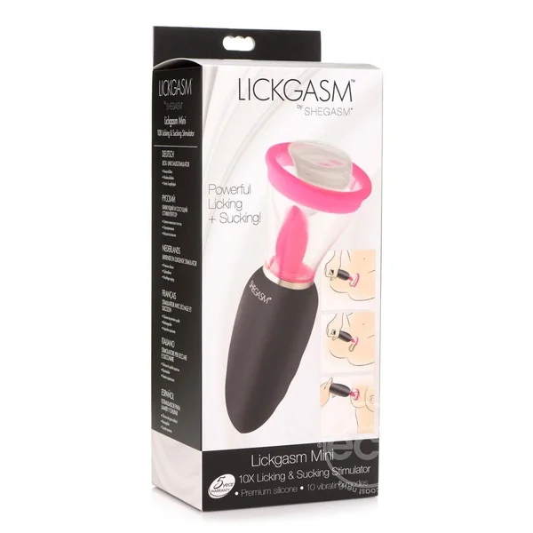 Inmi Lickgasm Mini 10X Licking & Sucking Rechargeable Silicone Clitoral Stimulator - Black/Pink
