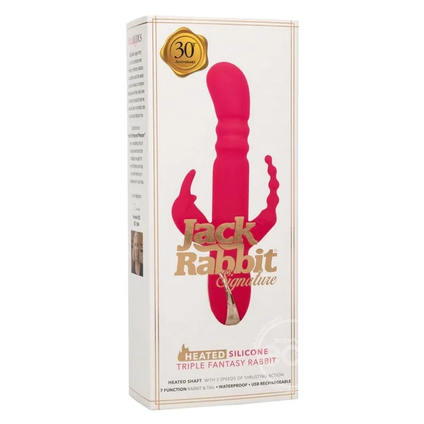 Jack Rabbit Signature Heated Rechargeable Silicone Triple Fantasy Rabbit Vibrator - Pink