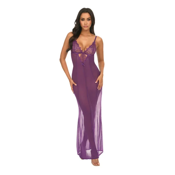 Katana Mesh & Eyelash Lace Gown - Purple