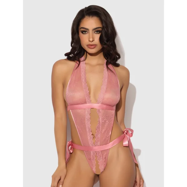 Kiki Lace & Satin Drop Off Teddy - Rose MD