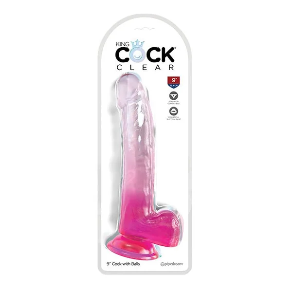 King Cock Clear 9" Cock w/Balls - Pink