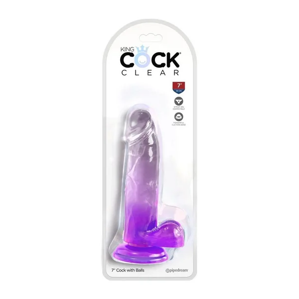 King Cock Clear Dildo with Balls 7in - Purple