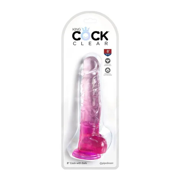 King Cock Clear Dildo with Balls 8in - Pink