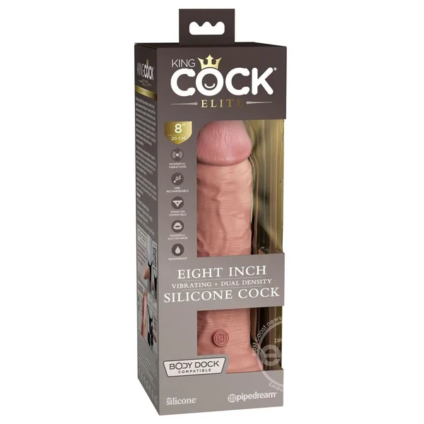 King Cock Elite Dual Density Vibrating Rechargeable Silicone Dildo 8in - Vanilla